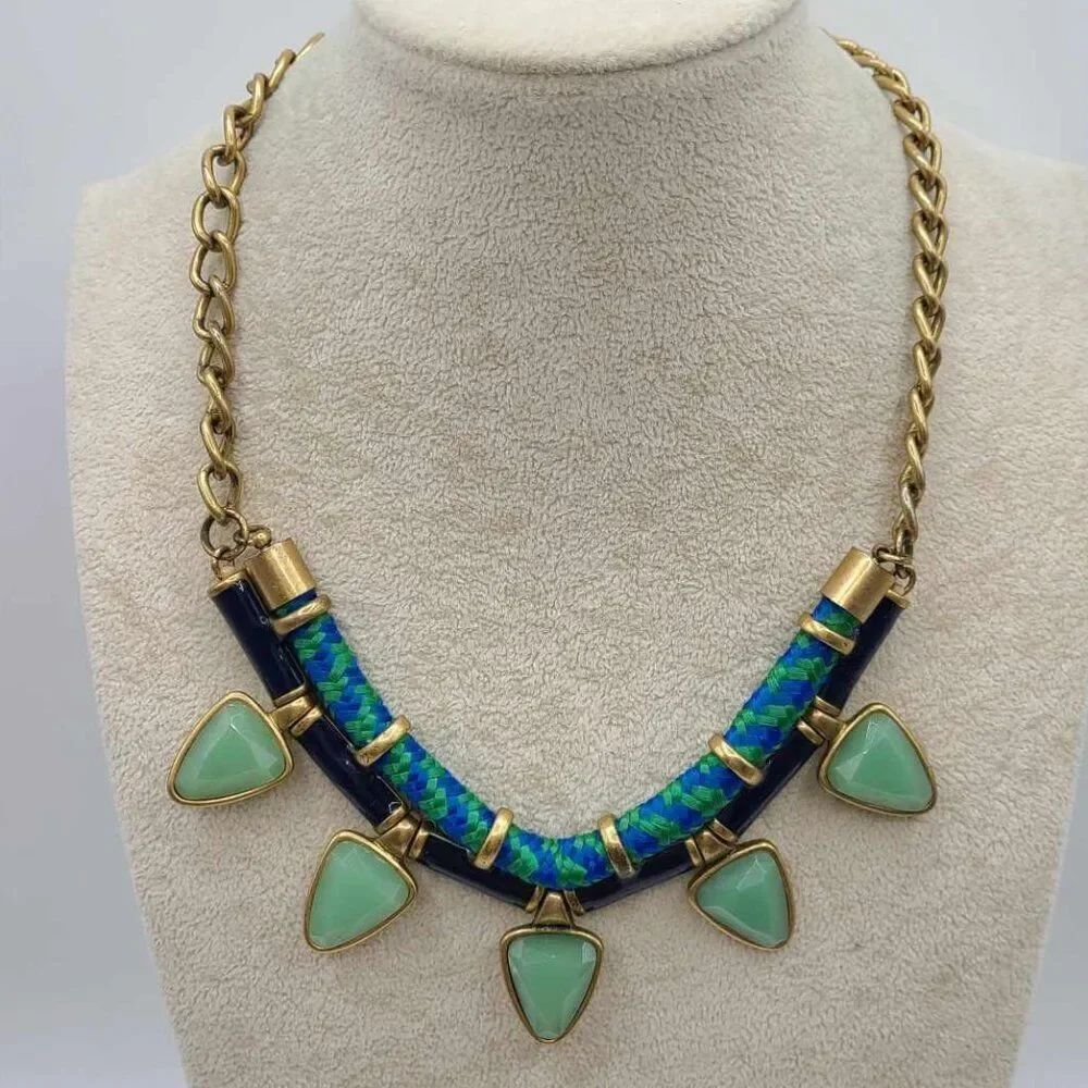 J Crew Enamel Rope Corded Aqua Blue Mint Green Resin Gold Tone Necklace
